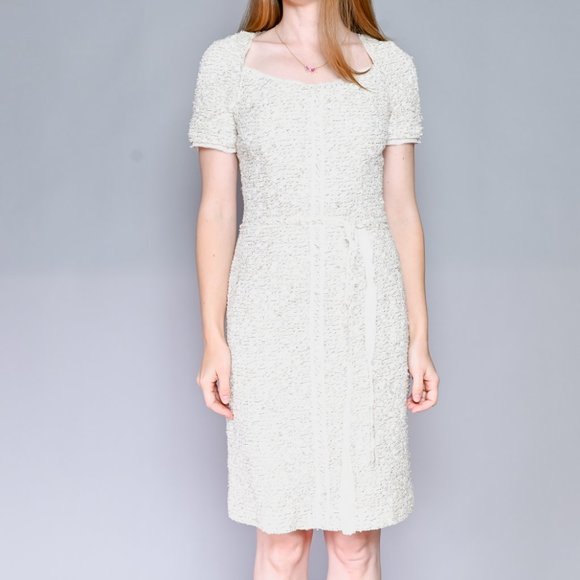 248. MONIQUE LHUILLIER Collection Ivory Tweed Dress NWT 6 - Picture 7 of 8